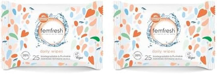 Intimate Wipes - Flushable & Biodegradable Disposable Feminine Hygiene Vaginal Cloths with Calendula & Aloe Extracts - Freshening, Soothing, Ph Balanced, Hypoallergenic – Pack of 6 X 25 Wipes