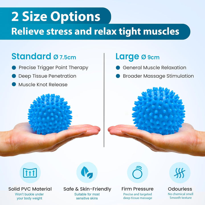 Lacrosse & Hard Spiky Massage Ball Set - Trigger Point, Myofascial Release, Plantar Fasciitis, Deep Tissue, Muscle Relief, Yoga, Pilates, Physio, Rehab - Relieve Stress and Relax Tight Muscle
