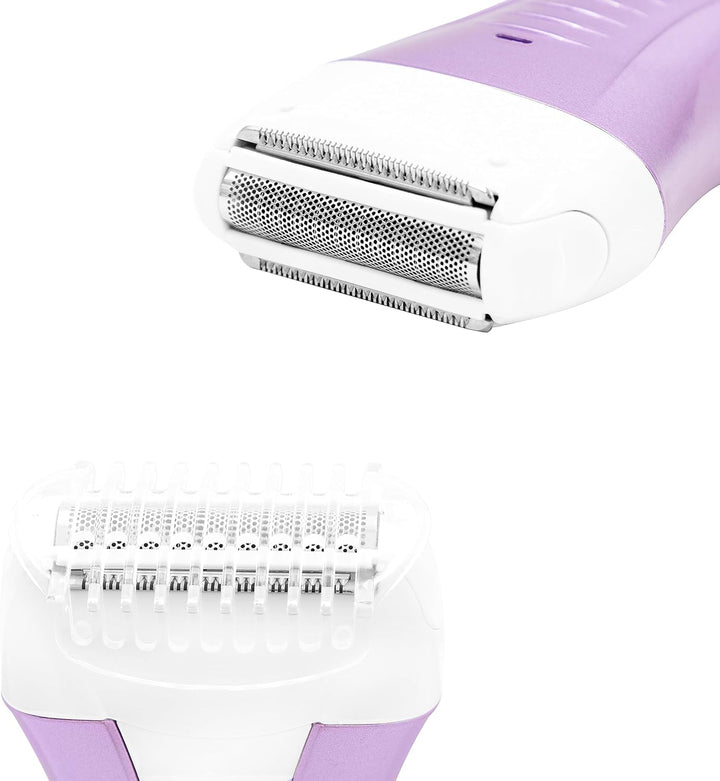 38730 Soft and Smooth Lady Shaver / Painless Hair Removal / Arms, Legs and Bikini Trimmer / Battery Operated / Wet and Dry Shave / Bikini Trimmer Attachment / Stainless Steel Blades