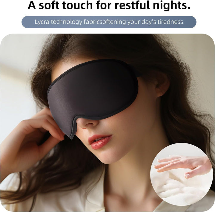 100% Blackout Sleep Mask for Women Men, Zero Eye Pressure Eye Mask, Sleeping Mask for Side Sleepers, Lycra Fabric 3D Contoured Cup Blindfold with Adjustable Strap for Home/Work, 3D Black