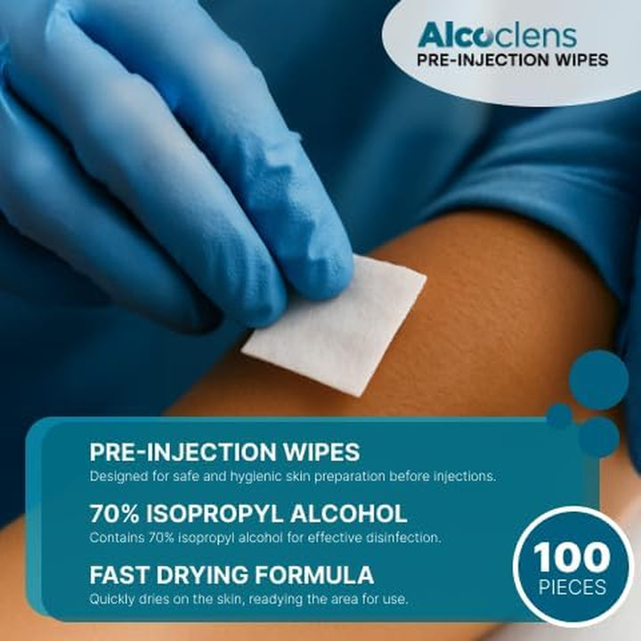Pre-Injection Alcohol Wipes/Swabs Box of 100 Sachets