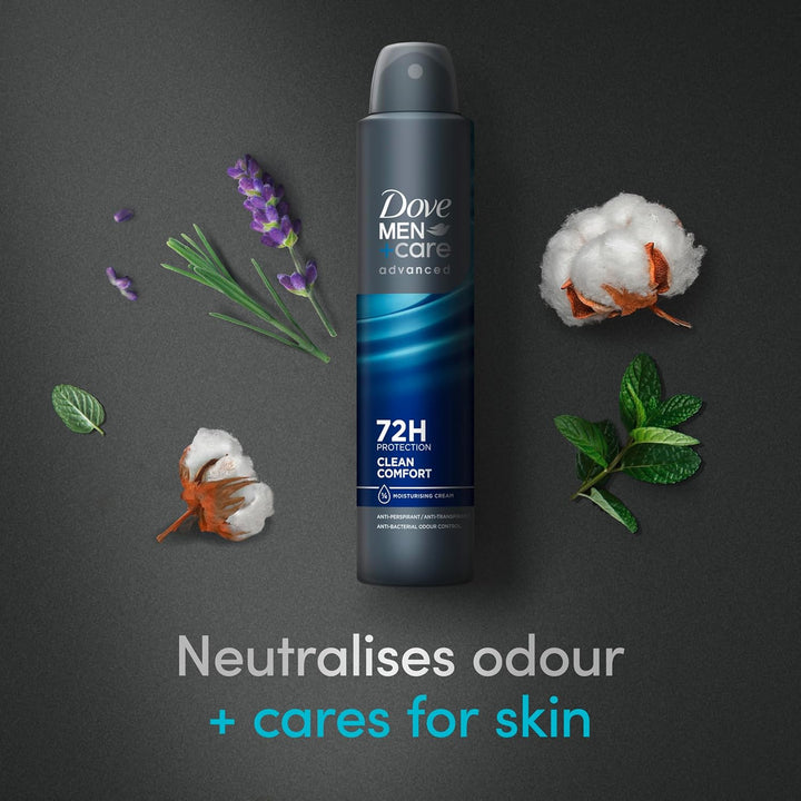Dove Men+Care Advanced Clean Comfort Men'S Antiperspirant Deodorant Body Spray with ¼ Moisturising Cream & Anti-Odour Technology for 72 Hour Protection against Sweat and Odour 200 Ml
