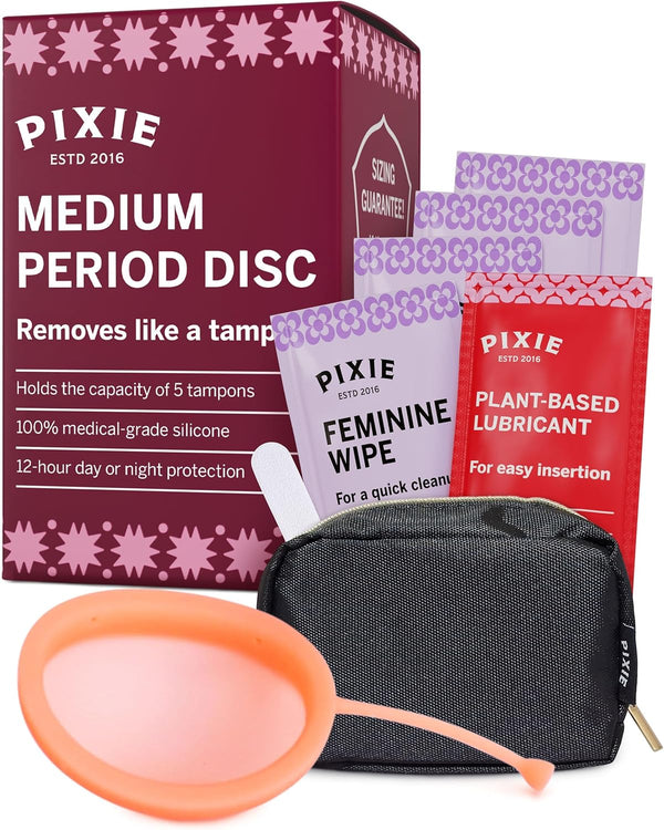 Pixie Menstrual Disc - No Metals or Toxins - Ranked 1 for Most Soft Reusable Period Disc - Removes like a Tampon - Capacity of 5 Tampons (Medium)