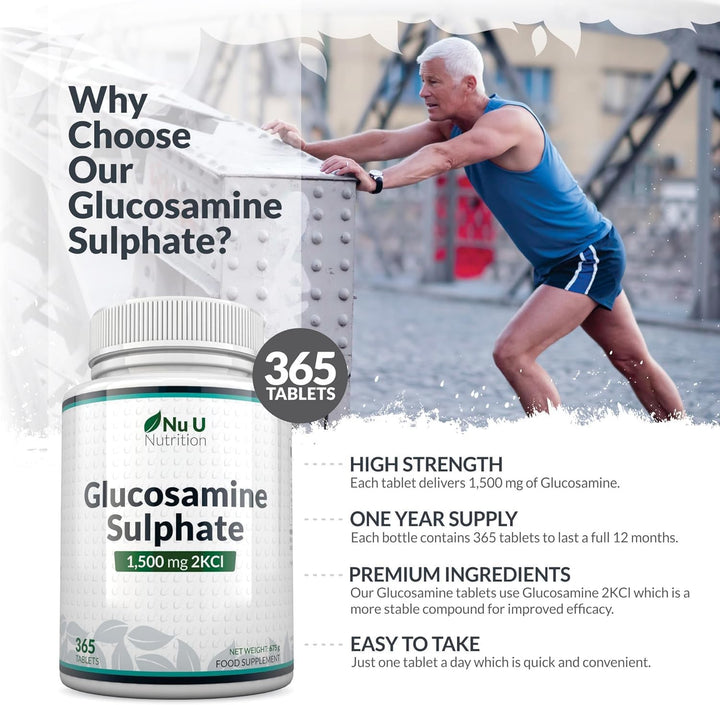 Glucosamine Sulphate 2Kcl 1500Mg - 365 Tablets - 1 Year Supply - High Strength Glucosamine Tablets - Joint Supplements for Men & Women - Made in the UK -