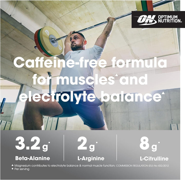 on Platinum Pump Pre-Workout, Intense Caffeine-Free Pre-Workout Food Supplement with Fruitflow, Beta-Alanine, L-Arginine, L-Citrulline, Lemon Lime Flavour, 20 Servings, 380 G
