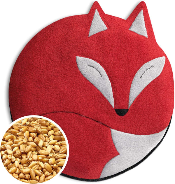 Wheat Bag Microwavable, Unscented/Heat Pack for Stomach and Lower Back/Animal: Fox Luca, Red