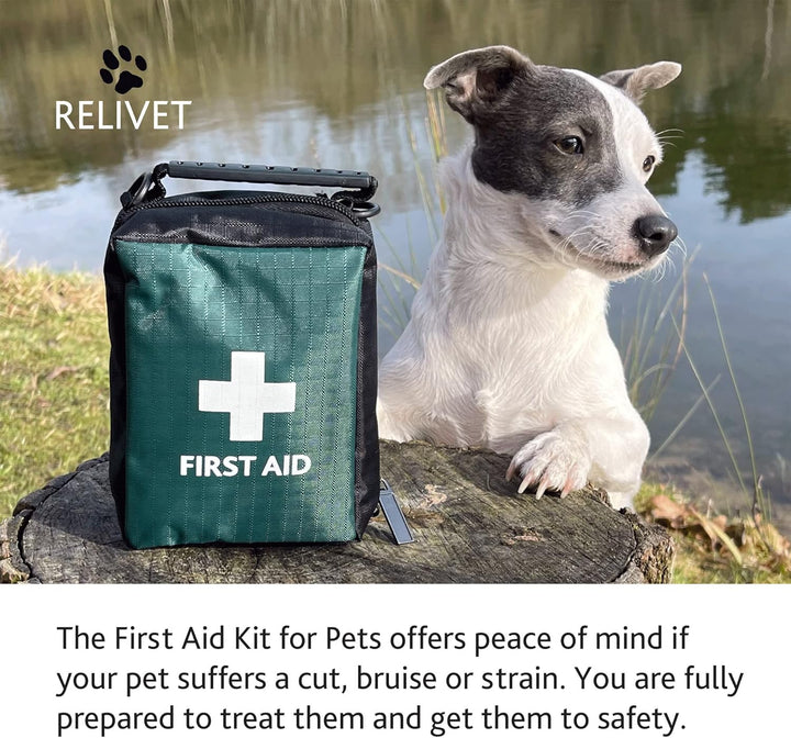 Pet First Aid Kit - Essential Care for Dogs and Cats, Ideal for Travel, Camping, Home Use, Includes Saline, Bandages, Durable Rip-Stop Fabric Bag, 1 Kit