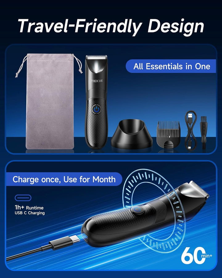 Balls Trimmer Men, Pubic & Body Hair Trimmer Men, IPX7 Waterproof Body Groomer W/Light & Ceramic Blade, Shavers for Private Parts, Electric Male Razor, USB-C Charging, Gifts for Him Dad