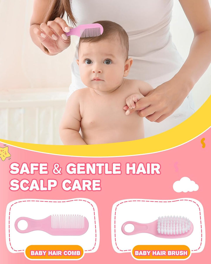 12Pcs Baby Healthcare and Grooming Kit, Newborn Essentials Stuff, Baby Safety Health Nursery Care Set with Nail Files Clippers, Hair Brush, Comb and More for New Born Infant Toddlers Boys Girls - Pink