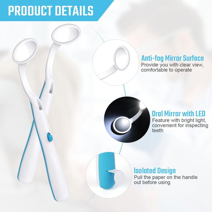 Dental Mirror with Light, 2PCS Dental Teeth Mirror, anti Fo Mouth Tooth Mirror, Dental Inspection Mirror with LED Light for Oral Dental Care, Dental Oral Care Tool Kit