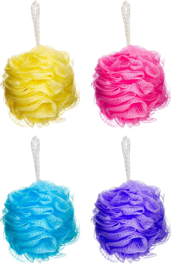 Pack of 4 Mesh Exfoliating Bath and Shower Body Puff Sponges