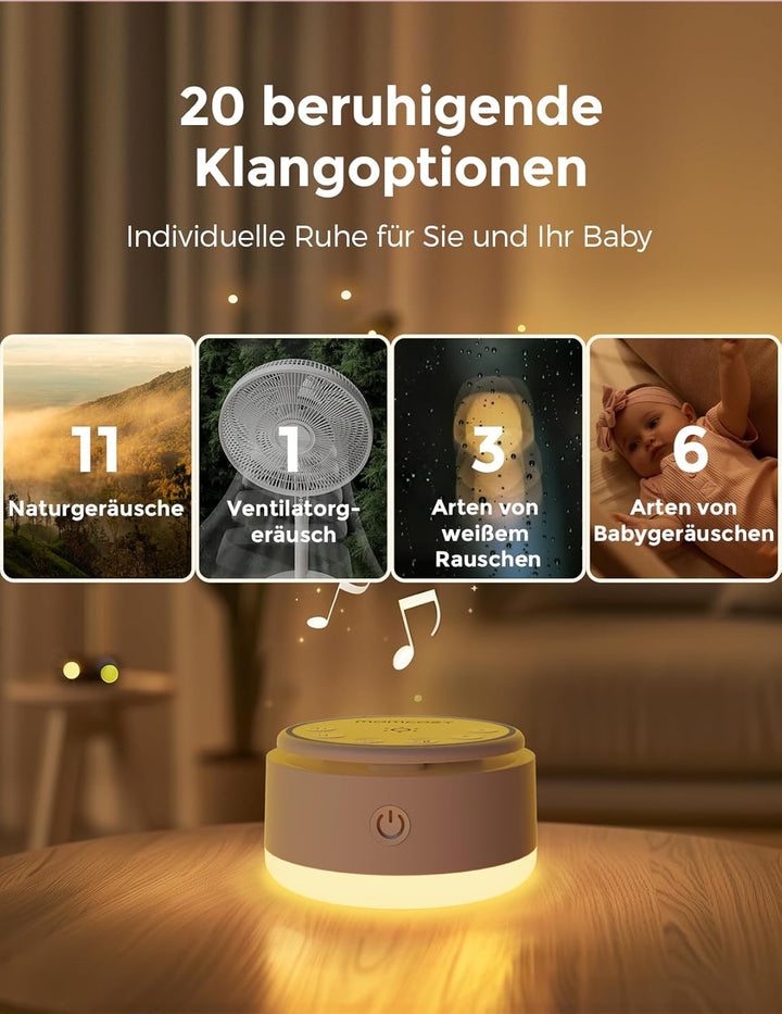 Sound Machine for Baby-20 Soothing Sounds & Touch Warm Light Portable White Noise for Kids & Adults for Sleeping Timer and Memory | Ideal Travel Companion & Nursery Must-Have & Outing