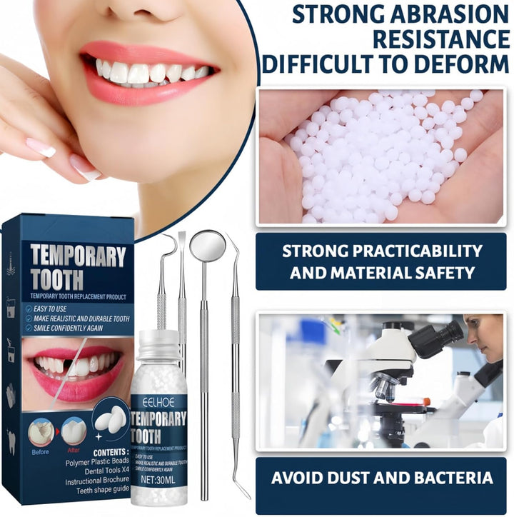 Temporary Tooth Filling Repair Kit – Fix Missing or Broken Teeth Easily - Includes 4 Dental Tools & Moldable False Teeth for Quick Filling Replacement - Denture Repair Kit, Easy to Use