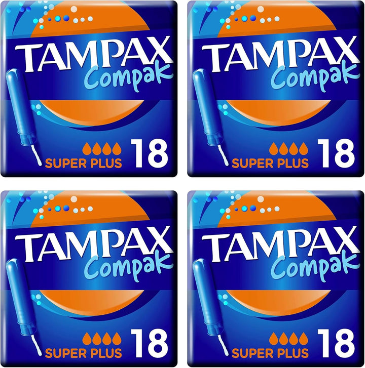 Tampons Multipack Tampax Compak Super plus | with Applicator | 18 X 4 Packs (72) | Value Multipack | Heavy Flow, Leak Protection, Super Absorbent