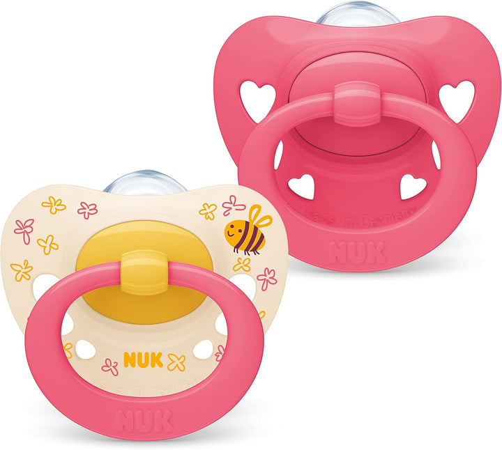 Signature Baby Dummy | 0-6 Months | Soothes 95% of Babies | Heart-Shaped Bpa-Free Silicone Soothers | Includes Case | Green Stars | 2 Count