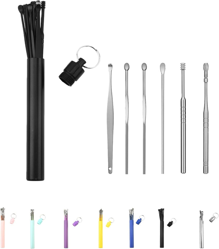 6 Counts Ear Wax Removal Tool Set with Storage Tube, 2026 New Earwax Cleaner Tool Kit, Stainless Steel Earwax Removal Toolkit with Portable Storage Box (Pink)
