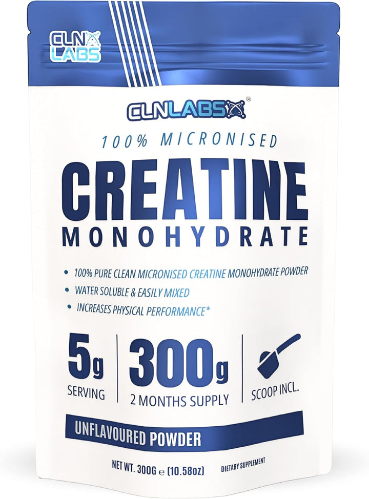 Creatine Monohydrate Powder - 300G (60 X 5G Servings) | 200 Mesh Fine Grade Powder, Pure & Mixes Easily | Includes Scoop | Unflavoured | Made in the UK by