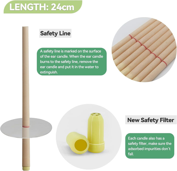 Natural Ear Candles 16 Pcs,  Beeswax Ear Wax Candles, Hopi Ear Candle with Protector Disks