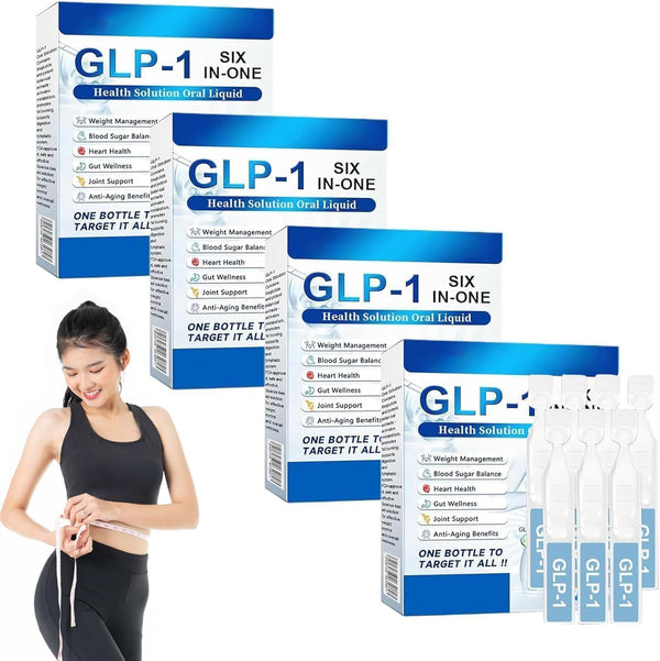 GLP-1 Six-In-One Solution Oral Liquid,Advanced GLP-1 Oral Liquid, GLP-1 Drops,Glp-1 Oral Solution,Glp-1 Peptide Complex Serum,Natural Plant Extract, for Men & Women (4 Box*7Pcs)
