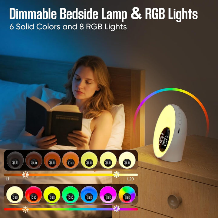 Wake up Light Sunrise Alarm Clock,White Noise Sound Machine with 30 Soothing Sounds,Timer,Sleep Aid,Snooze,Adjustable Brightness & Volume Lamp,Dual Digital Alarm Clocks for Heavy Sleepers Adults Kids