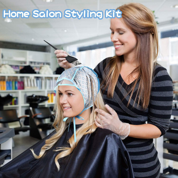 Hair Highlights Coloring Dye Tool Set, 2 Hair Disposable Tipping Frosting Cap, 2 Hook Needle with Hair Coloring Brush and Hair Dye Comb Set for Salon Home Use Hair Coloring Supplies