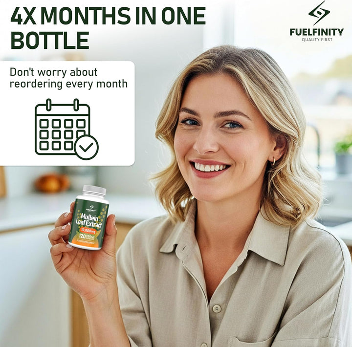 Mullein Leaf Extract for Lungs - 10,000 Mg – Lung Cleanse & Lung Detox for Smokers – 120 Capsules - High Strength Respiratory Support - ® - Vegan