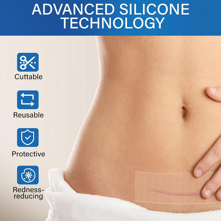 Silicone Scar Tape for Women- Reusable Medical-Grade Scar Strips for C-Section Surgery, Breast, Acne, and Keloid Scars - Invisible, Soft, Long Roll 4Cm X 150Cm