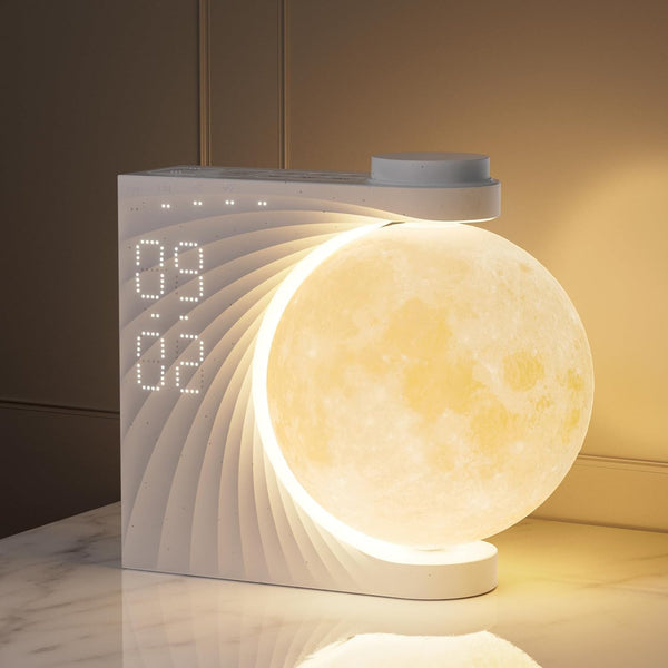Moon Lamp Sunrise Alarm Clock, 2 Alarm Clocks, Wake up Light 8 Atmosphere Colours, Natural Sound Bedside Lamp, 3 Levels of Brightness Night Light Gifts for Women Girls Boys, Home Decoration.