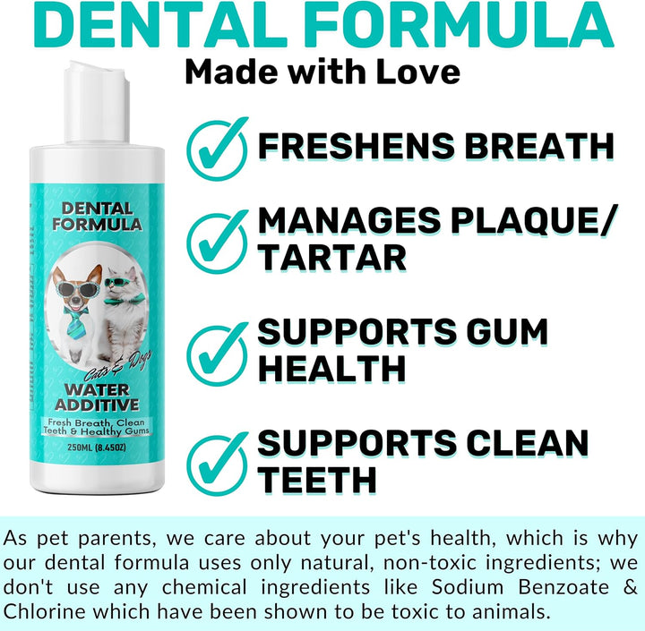 Dental Formula Water Additive for Dogs & Cats - Clean Teeth, Healthy Gums & Fresh Breath - Manage Plaque & Tartar Build-Up - Fuss-Free - No Brushing Needed - Cat/Dog Mouthwash & Oral Health