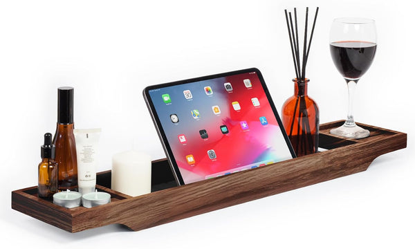 Slimline Acacia Wood Bathtub Caddy Tray Bridge Wooden Bath Rack Bathroom Accessory Bath Shelf over Tub Bathroom Board Storage Shelf Tidy Relax Organiser, 70 X 14.5 X 7.5 Cm - Natural