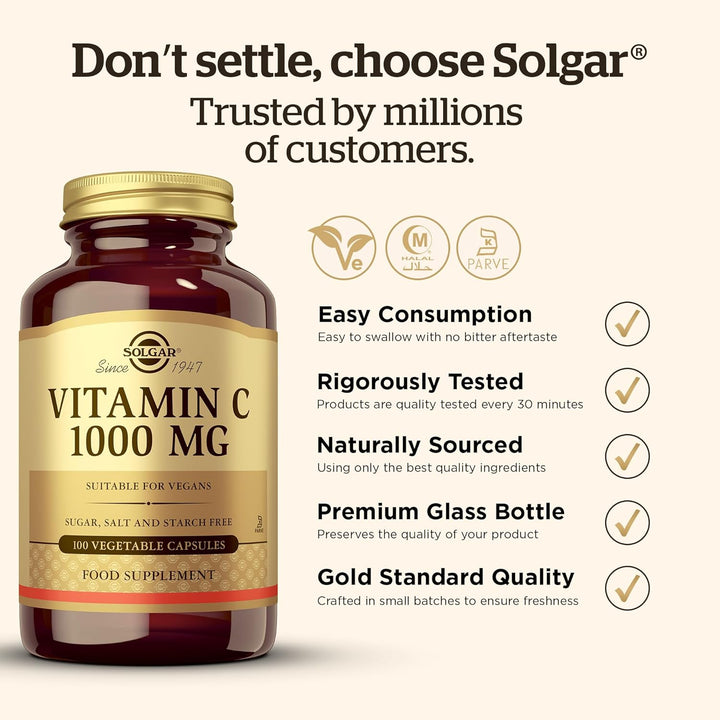Vitamin C 1000Mg - Healthy Immune System - Helps Fight Free Radicals - Vegan - Pack of 100 Capsules