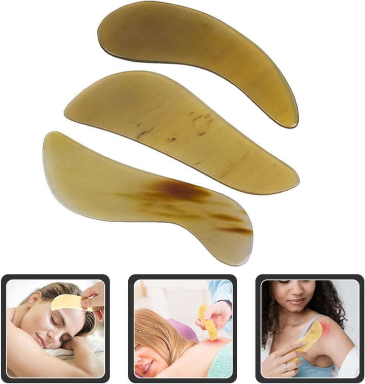 3Pcs Yak Horn Guasha Board Set S-Shaped Thin Scraping Massage Tools for Body Face Neck, Natural Cattle Horn Material Household and Salon Use
