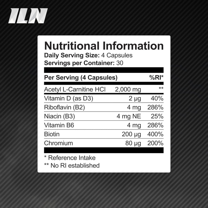 Acetyl L Carnitine Capsules - 2000Mg Acetyl L-Carnitine X 30 Servings - Carnitine plus 6 Added Nutrients (120 Vegetarian Capsules)