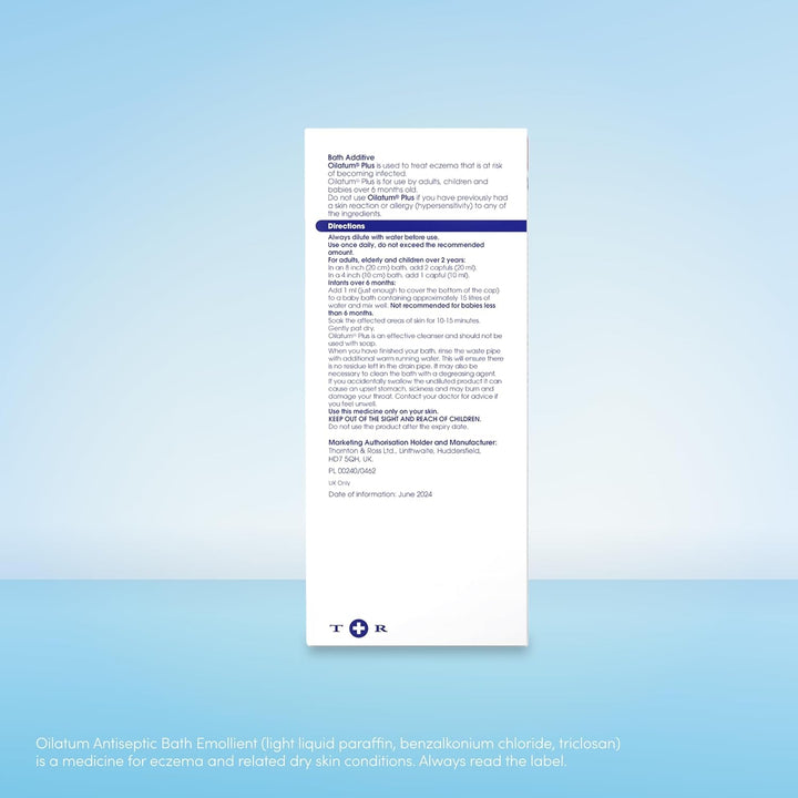 plus Antiseptic Emollient Bath Additive for Eczema and Dry Skin Conditions, Soothing and Hydrating Formula, Dermatologist Recommended Relief, 1 X 500Ml