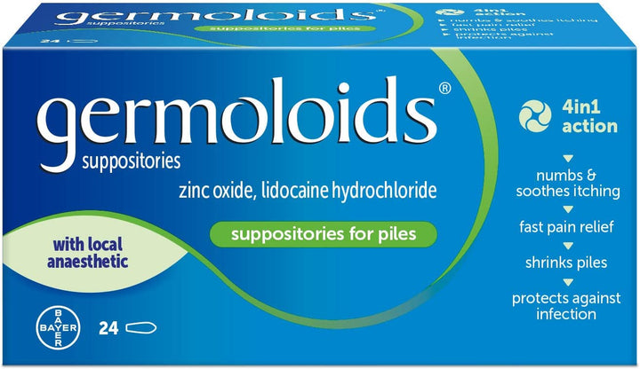 Haemorrhoid Treatment & Piles Treatment Suppositories, Triple Action with Anaesthetic to Numb the Pain & Itch, 55 G, 24 Count (Pack of 1)