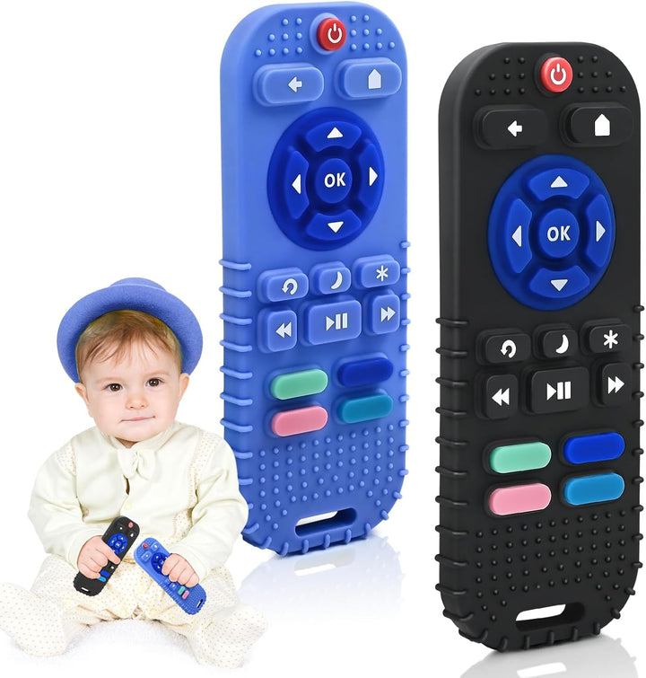 Teething Relief Teethers Toys for Babies 3-6 12 Months Gifts, Silicone Remote Control Baby Teether Bath Toys for 3 6 9 Months Newborn Infant Boy Girl Autism, Food Grade Silicone Sensory Toys, Black