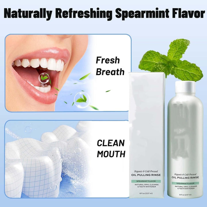 Oil Pulling Rinse, Spearmint Oils Pullings Rinse, Natural Oral Cleanse & Fresh Breath, Remove Yellow Stains and Brighten Teeth