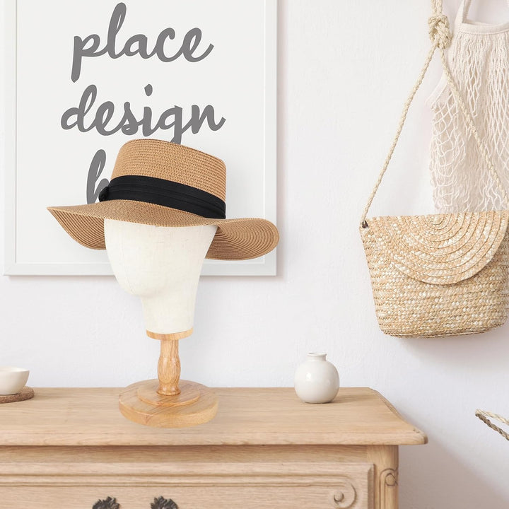 Canvas Wig Stand Mannequin Head for Hat Display, 21" Neutral Canvas Head with Detachable Wooden Base, Display Headdress Helmet Bridal Veil Wedding Headpiece Glasses Headdbands, Unpinnable