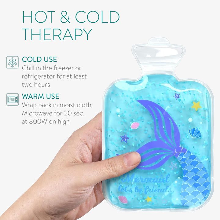 Girls Hot and Cold Packs (Set of 2) - Kids Reusable Heat and Ice Gel Pack Set - Bpa-Free Compress to Cool or Warm - Mermaid Design