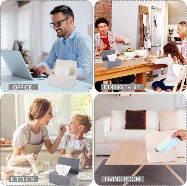 2-In-1 Reusable Wipes Holder/Dispenser with Lid - Dustproof, Keeps Wipes Fresh for Travel, Car, Home and Office (Gray & White)