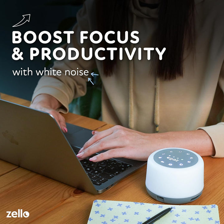 Award Winning Zello Original White Noise Machine Baby White Noise Sound Machine for Adults Kids Baby 30 Soothing Sounds 7 Colour Night Light Memory Function Rechargeable Sleep Timer Baby Sleep Aid