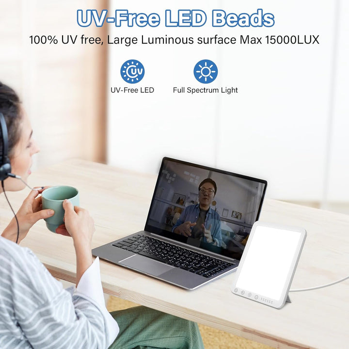 SAD Lamp, 15000 Lux Light Therapy Lamp Uv-Free, Natural Sunlight Lamp SAD Light with 3 Color Temperature 5 Brightness Levels 6 Timer, 180° Stand, Touch Control & Memory Function for Home,Office