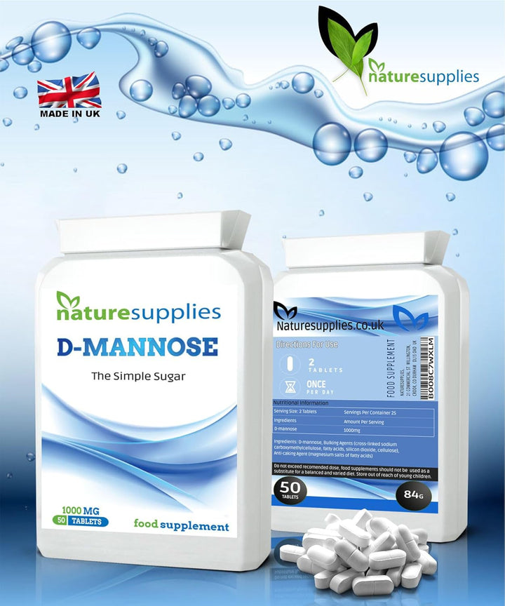 D Mannose Tablets 1000Mg - 50 Pack Dmannose Tablets - (Not D Mannose Capsules or Powder) - Suitable for Vegetarians and Vegans - High Strength D-Mannose Supplement from