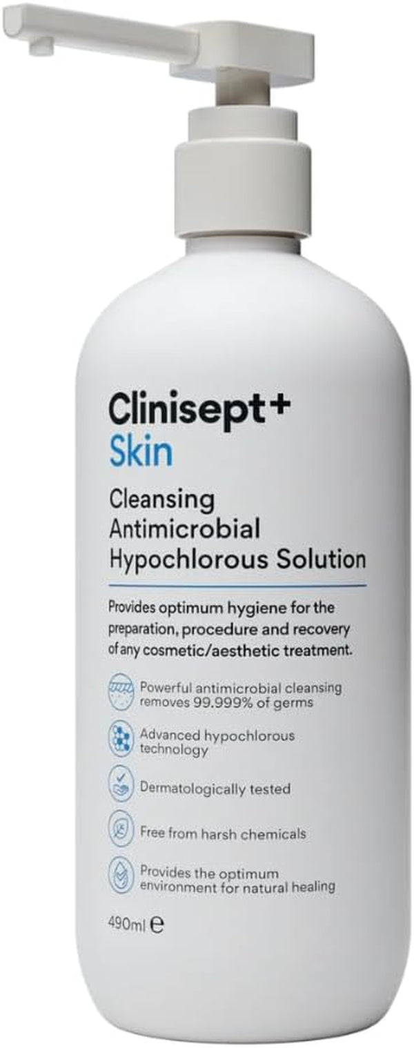 Clinisept Skin 490Ml - High-Purity Hypochlorous Acid Skin Cleanser with Pump - Professional In-Clinic Skin Prep Solution for Pre and Post-Treatment Hygiene - Alcohol-Free for Sensitive Skin Care