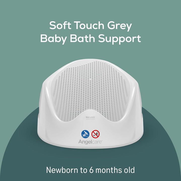 Soft Touch Baby Bath Support -Grey- Water Level Indicator, Non-Slip, Comfortable & Safe for Newborns & Infants up to 6 Months