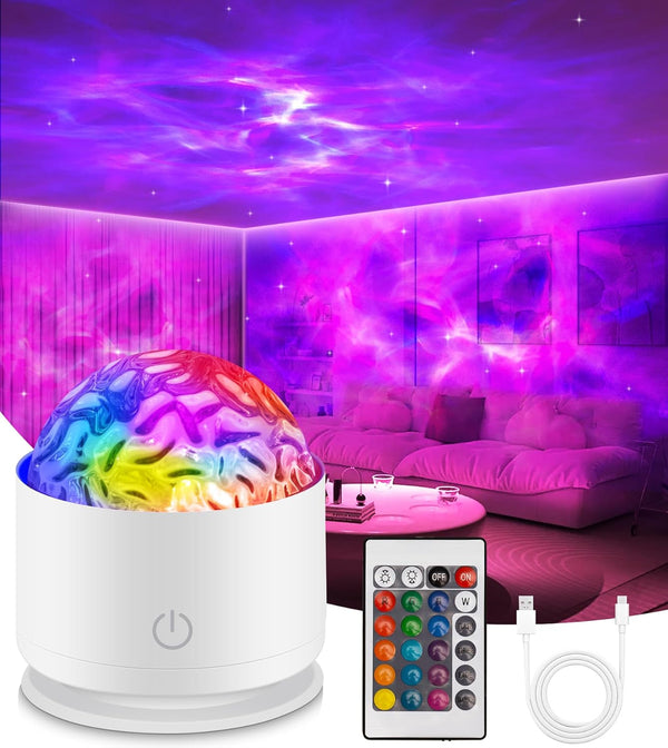 Galaxy Projector, Rechargeable Star Projector with Remote Control, 16 Colors & 5 Brightness Levels Ocean Wave Sensory Light for Kids, Adults Room Decor, Night Light for Bedroom/Ceiling/Party