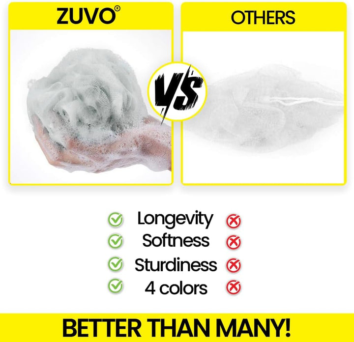 Loofah Bath Sponge (Pack of 4) – Soft & Durable Shower Puffs for Deep Exfoliation – Unisex Body Scrubber, Eco-Friendly and Skin-Safe, Assorted Colours