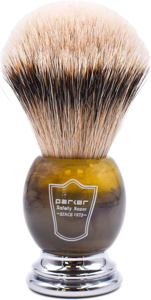 100% Silvertip Badger Bristle Faux Horn Handle Shaving Brush - Brush Stand Included