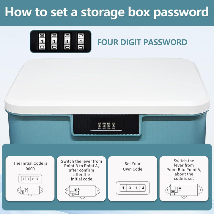 2 Layer Lockable Medicine Storage Box, 26X22X12Cm Medicine Box with Combination Lock, 9L Medicine Organizer Box with Removable Tray, Medication Storage Container for Home,School,Office(Blue)