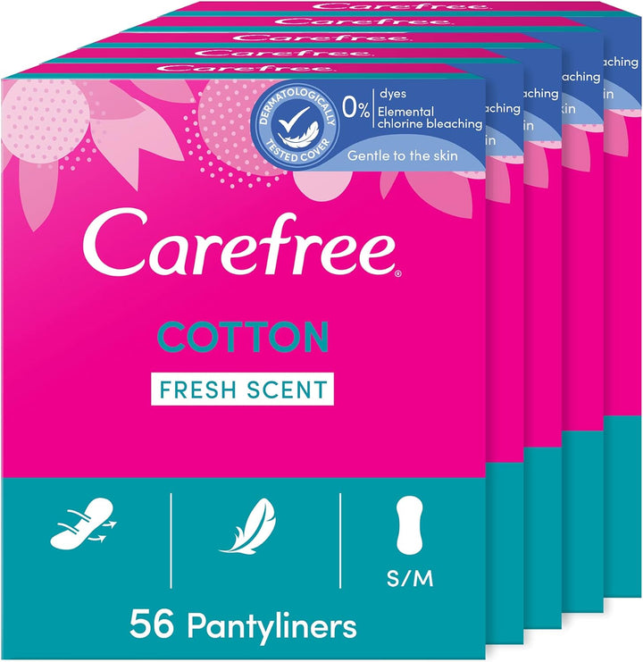 Cotton Unscented Panty Liners (1X Pack of 56), Soft and Comfortable Panty Liners for Women for Daily Use, Long-Lasting Freshness, 100% Breathable Underwear Protection